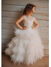 Lace Ruffled Tulle Cross Back Flower Girl Dress With Cape